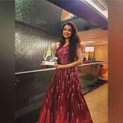 Mayuri Deshmukh - Maroon Ombre Abstract One-Shoulder Gown
