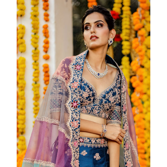 Sea Blue Nature Lehenga Set