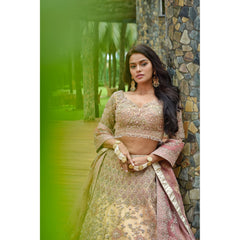 Peach Rose Applique Lehenga Set