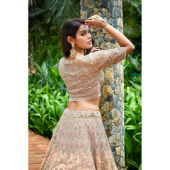 Peach Rose Applique Lehenga Set