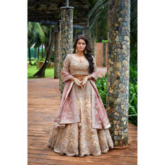 Peach Rose Applique Lehenga Set