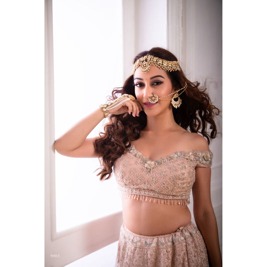Sunayna Fozdar - Pastel Peach Floral  Lehenga Set
