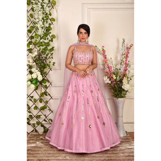 Lilac Pink Beaded Lehenga Set