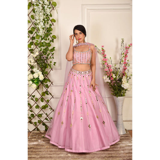 Lilac Pink Beaded Lehenga Set