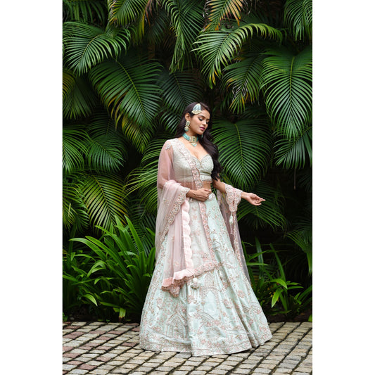 Mint Mughal Lehenga Set