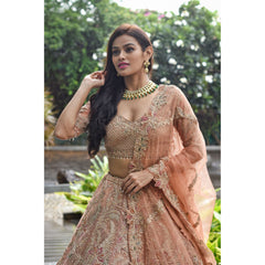 Rust Mughal Applique Lehenga Set