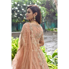 Rust Mughal Applique Lehenga Set
