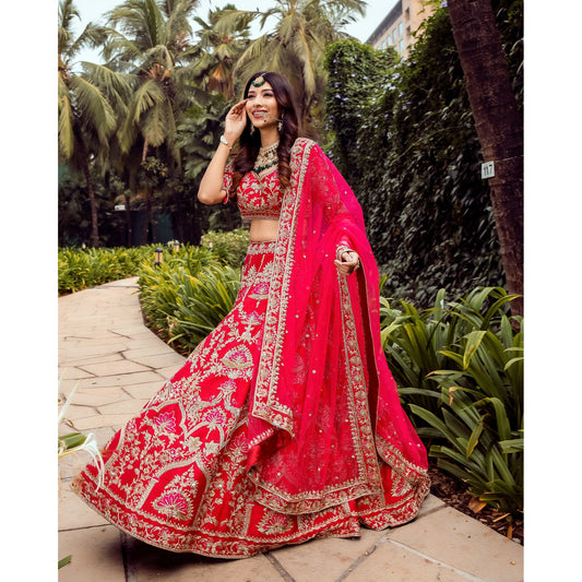Crimson Palatial Mughal Lehenga Set
