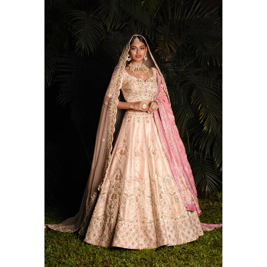 Peach Pink Mughal Bagh Lehenga Set