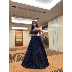 Bharti Jaisingh - Navy Sequinned Cocktail Lehenga Set