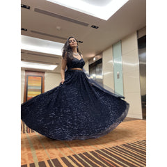 Bharti Jaisingh - Navy Sequinned Cocktail Lehenga Set