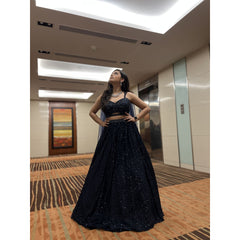 Bharti Jaisingh - Navy Sequinned Cocktail Lehenga Set