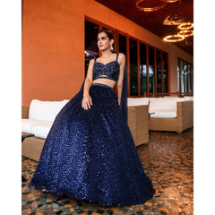 Bharti Jaisingh - Navy Sequinned Cocktail Lehenga Set