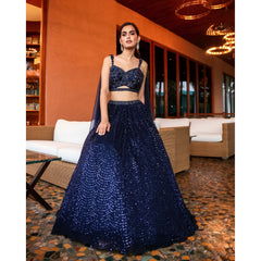 Bharti Jaisingh - Navy Sequinned Cocktail Lehenga Set