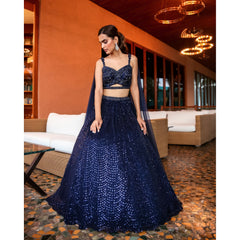 Bharti Jaisingh - Navy Sequinned Cocktail Lehenga Set