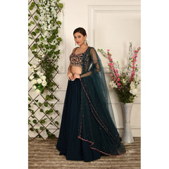 Teal Blue Floral Lehenga Set