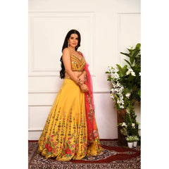 Haldi Yellow Metallic Embellished Lehenga Set