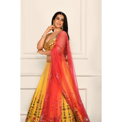 Haldi Yellow Metallic Embellished Lehenga Set