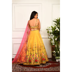 Haldi Yellow Metallic Embellished Lehenga Set