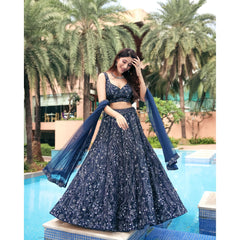 Navy Abstract Botanic Lehenga Set