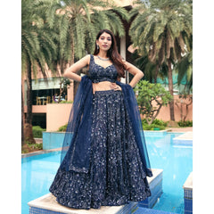 Navy Abstract Botanic Lehenga Set