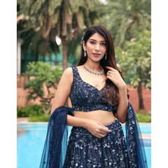 Navy Abstract Botanic Lehenga Set