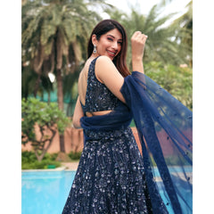 Navy Abstract Botanic Lehenga Set