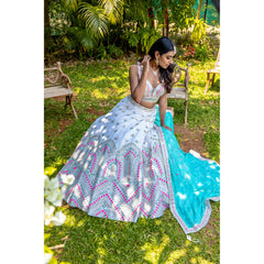 Ivory Pastel Mirrorwork Lehenga Set