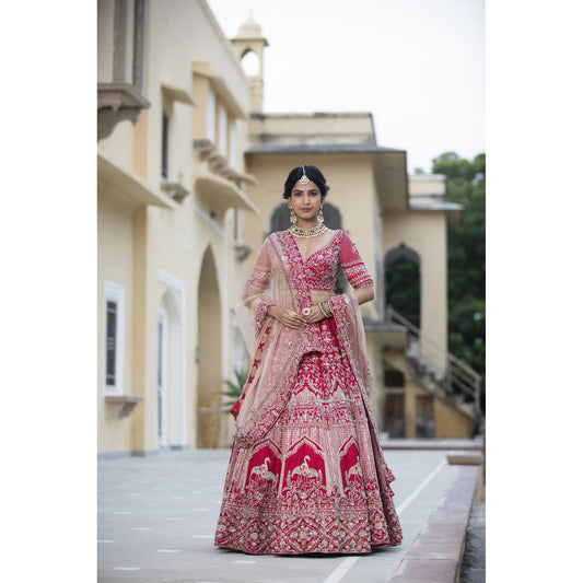 Red Raw Silk Bridal Lehenga Choli Set
