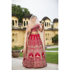 Red Raw Silk Bridal Lehenga Choli Set