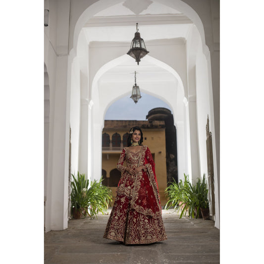 Royal Red And Gold Work Bridal Lehenga Set