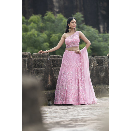 Blush Pink Classy One Shoulder Lehenga