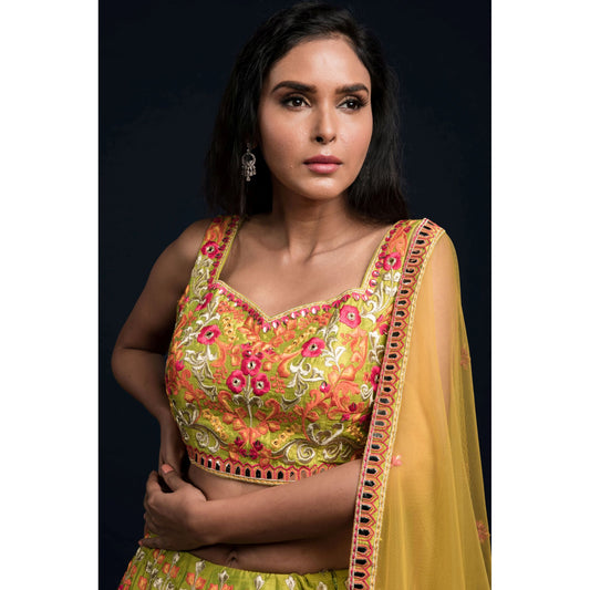 Lime Floral Lehenga Set