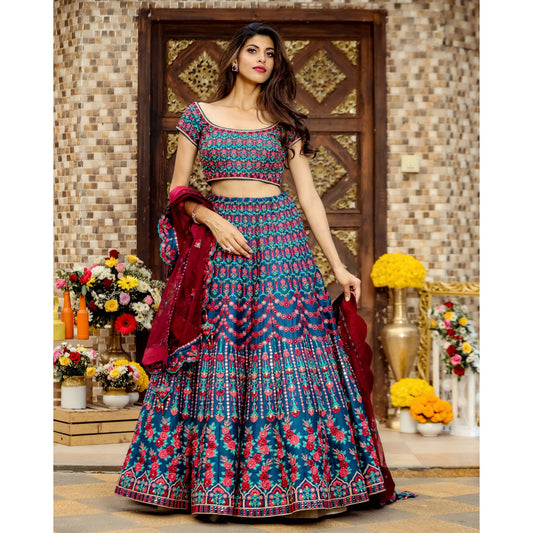Persian Blue Multicolor Lehenga Set