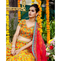Mustard Multicolored Resham Lehenga Set