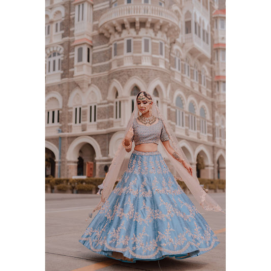 Cobalt Blue Scallop Lehenga Set