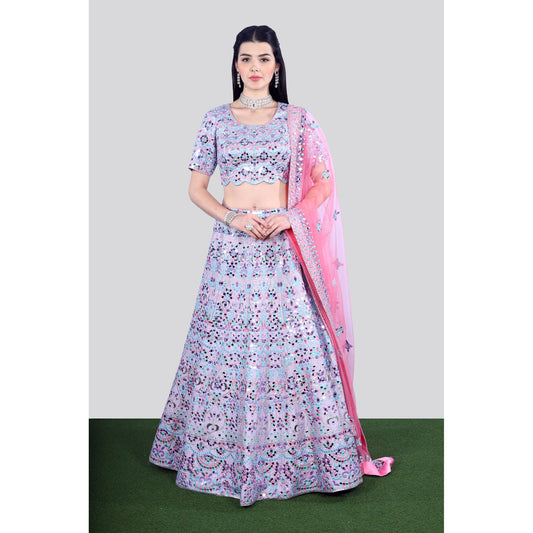 Lavender Pink Mirrorwork Lehenga Set