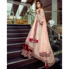 Peach And Maroon Anarkali Lehenga