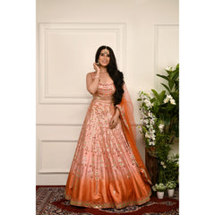 Peach Orange Ombre Mirrorwork Lehenga Set