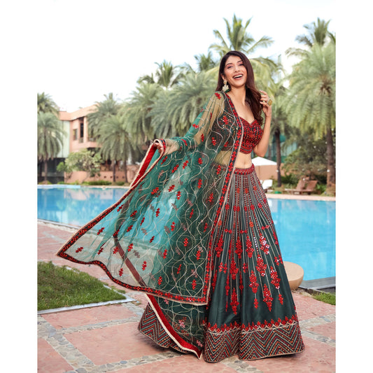 Deep Forest Mirrorwork Lehenga Set