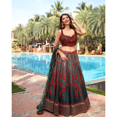 Deep Forest Mirrorwork Lehenga Set