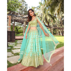 Mint Turquoise Shimmer Mirrorwork Lehenga Set