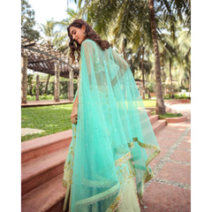 Mint Turquoise Shimmer Mirrorwork Lehenga Set
