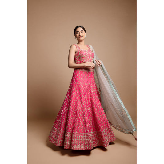 Fuchsia Pink Butti Lehenga Set