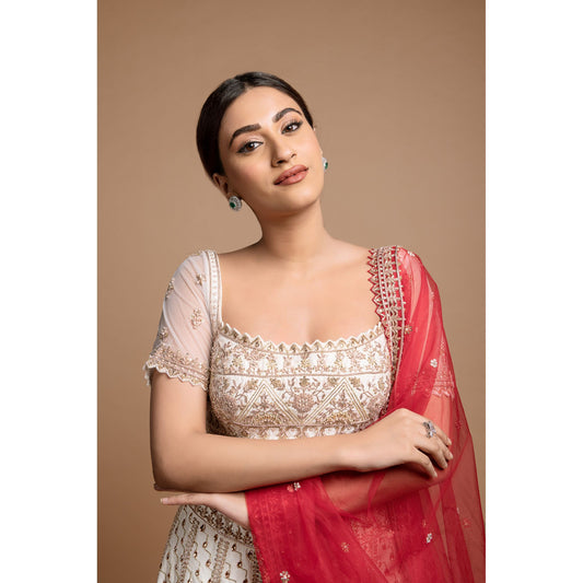 Ivory Abstract Lehenga Set