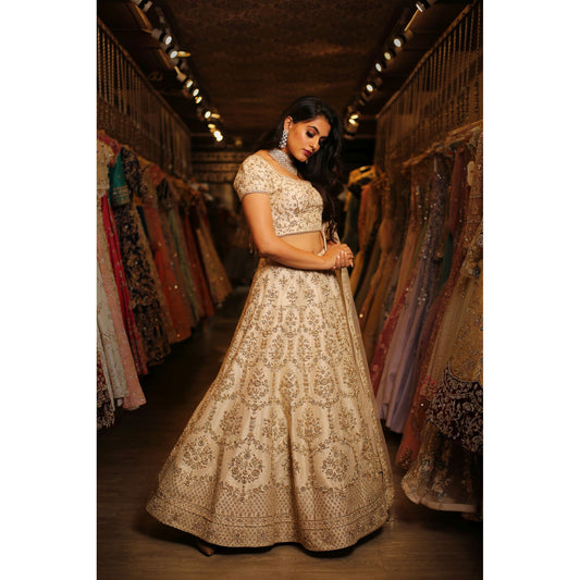 Ivory Honeycomb Lehenga Set
