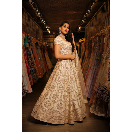 Ivory Honeycomb Lehenga Set