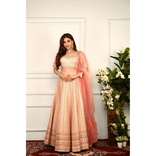 Blush Pink Geometric Zardozi Lehenga Set