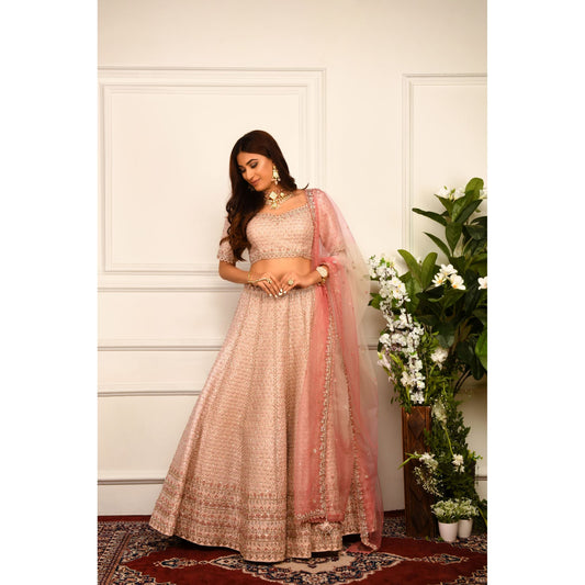 Blush Pink Geometric Zardozi Lehenga Set