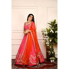 Hot Pink And Vermillion Zardozi Lehenga Set
